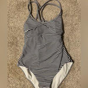 Athlete blue and white striped one piece